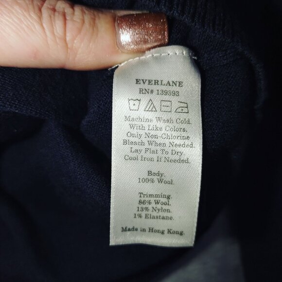 Everlane‎ Womens 100% Wool Sweater L Navy Blue Crewneck Pullover Classic Vibes - Picture 7 of 9